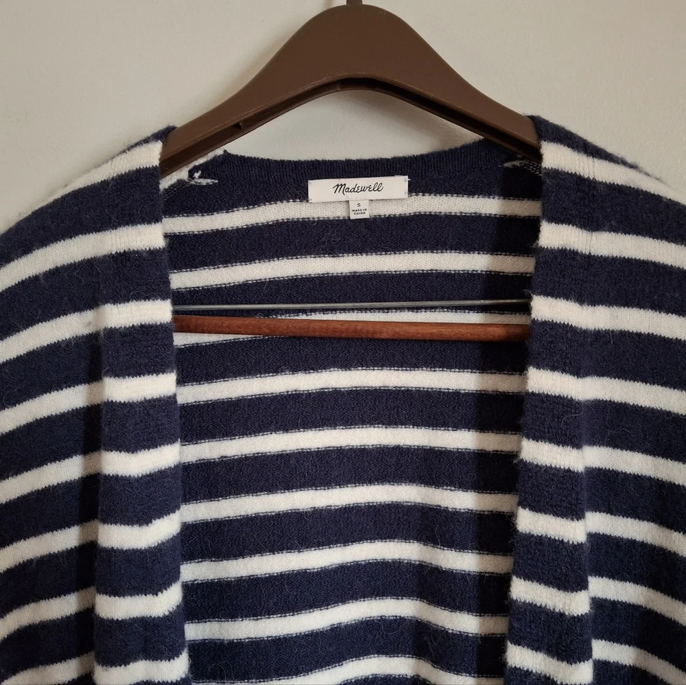 Madewell Merino Wool Alpaca Open Front Striped Cardigan Sweater
